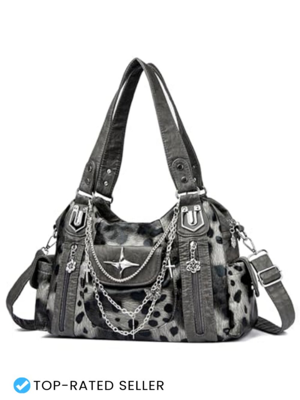 Gothic Y2K Shoulder Bag Faux Leather Multi-Pocket Crossbody Purse